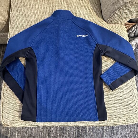 Spyder Sweater Mens Medium 1/4 Zip Jacket Thermal Pull Over Royal Blue Black - Picture 10 of 11